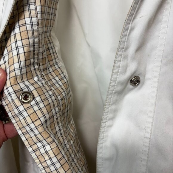 Vintage IZZI Jacket Womens S White Plaid Collar 90s Windbreaker Zip Drawstring - Picture 9 of 11